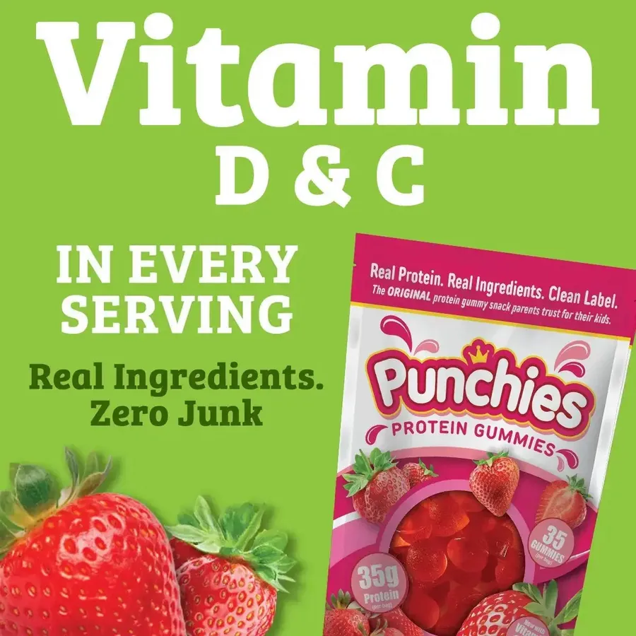 Vitamin gummies: Punchies protein gummies with vitamin D and vitamin C in every serving